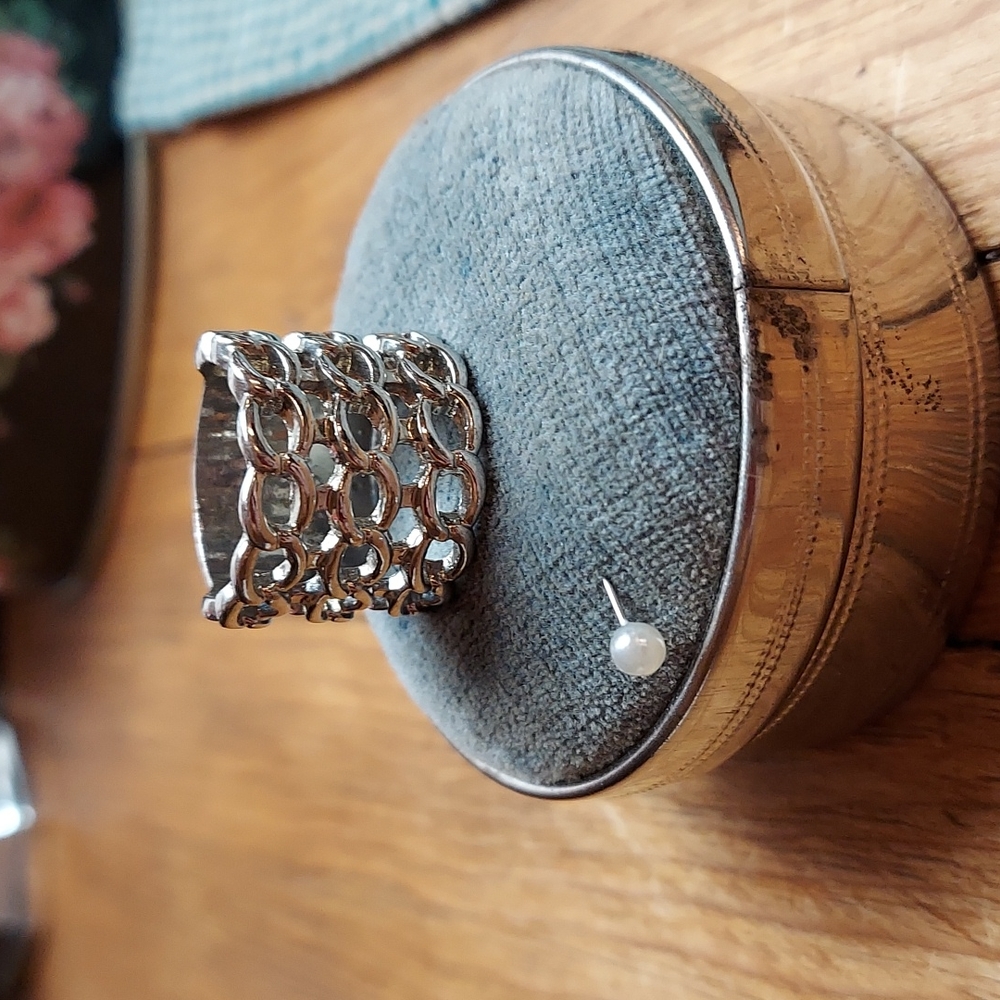 Vintage Silver Chain Style Wide Ring